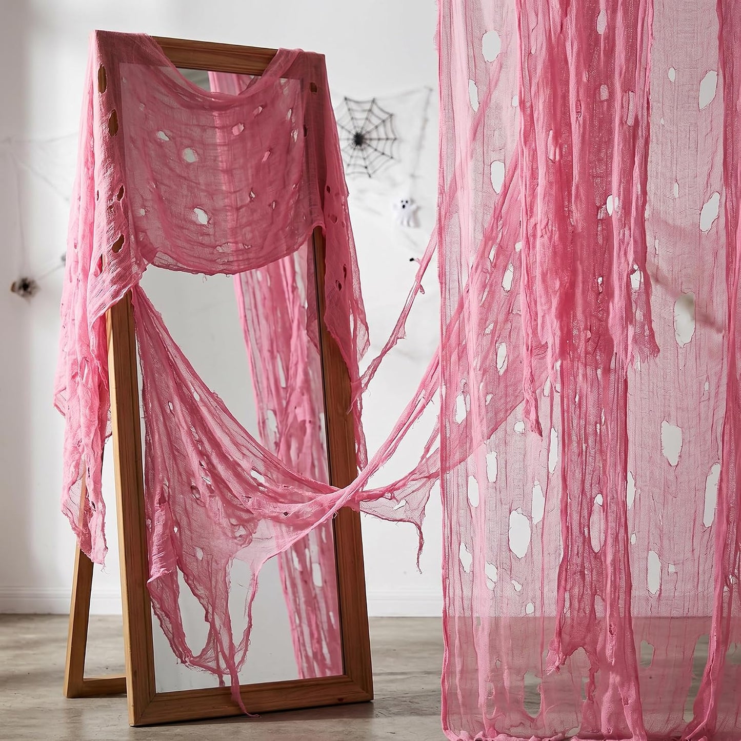 197"x71" Pink Halloween Scary Gauze, Spooky Cloth Party Decoration