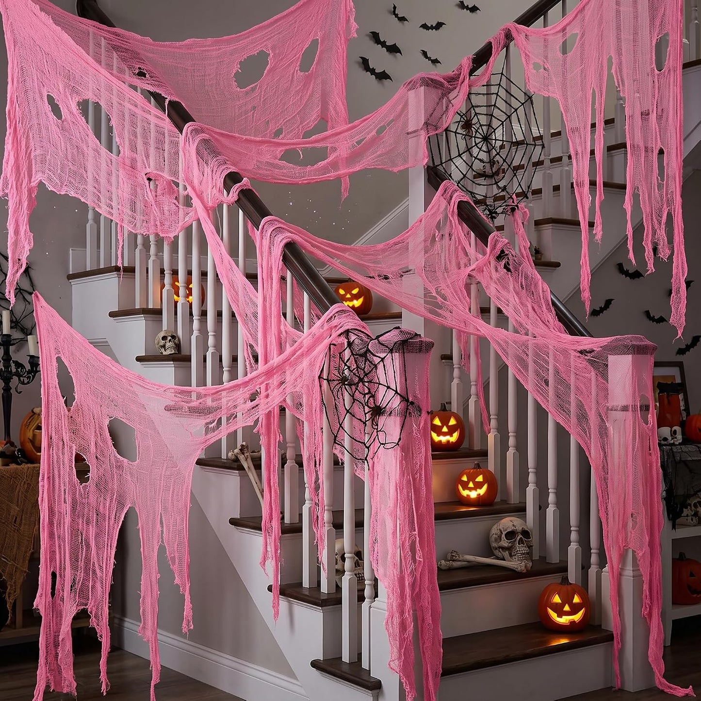 197"x71" Pink Halloween Scary Gauze, Spooky Cloth Party Decoration