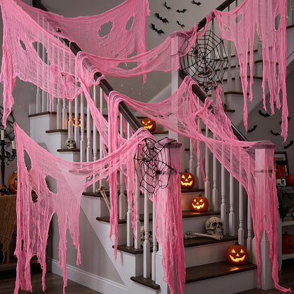 197"x71" Pink Halloween Scary Gauze, Spooky Cloth Party Decoration