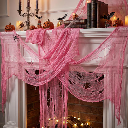 197"x71" Pink Halloween Scary Gauze, Spooky Cloth Party Decoration