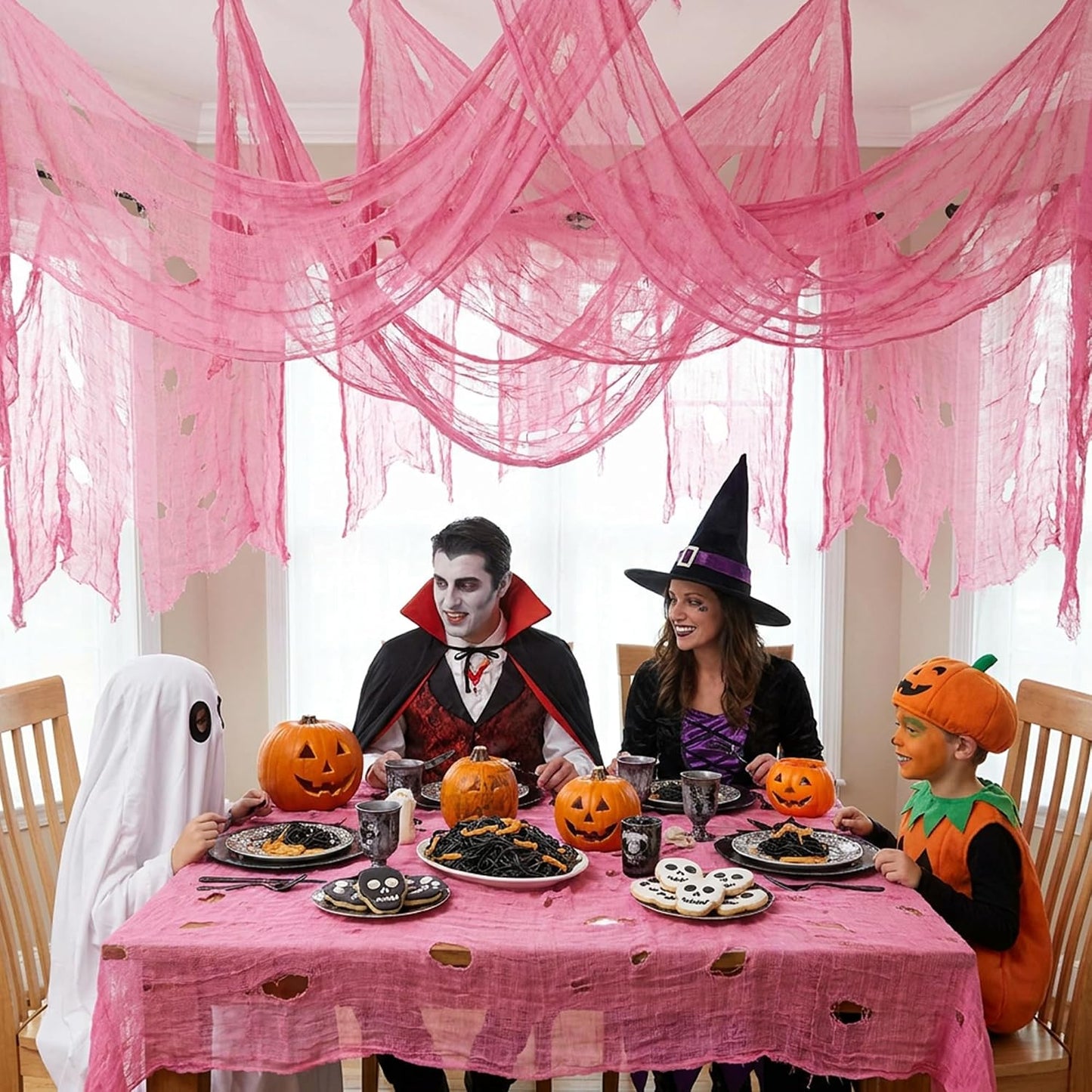 197"x71" Pink Halloween Scary Gauze, Spooky Cloth Party Decoration