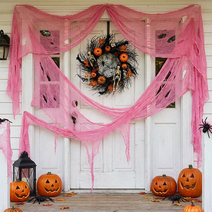 197"x71" Pink Halloween Scary Gauze, Spooky Cloth Party Decoration