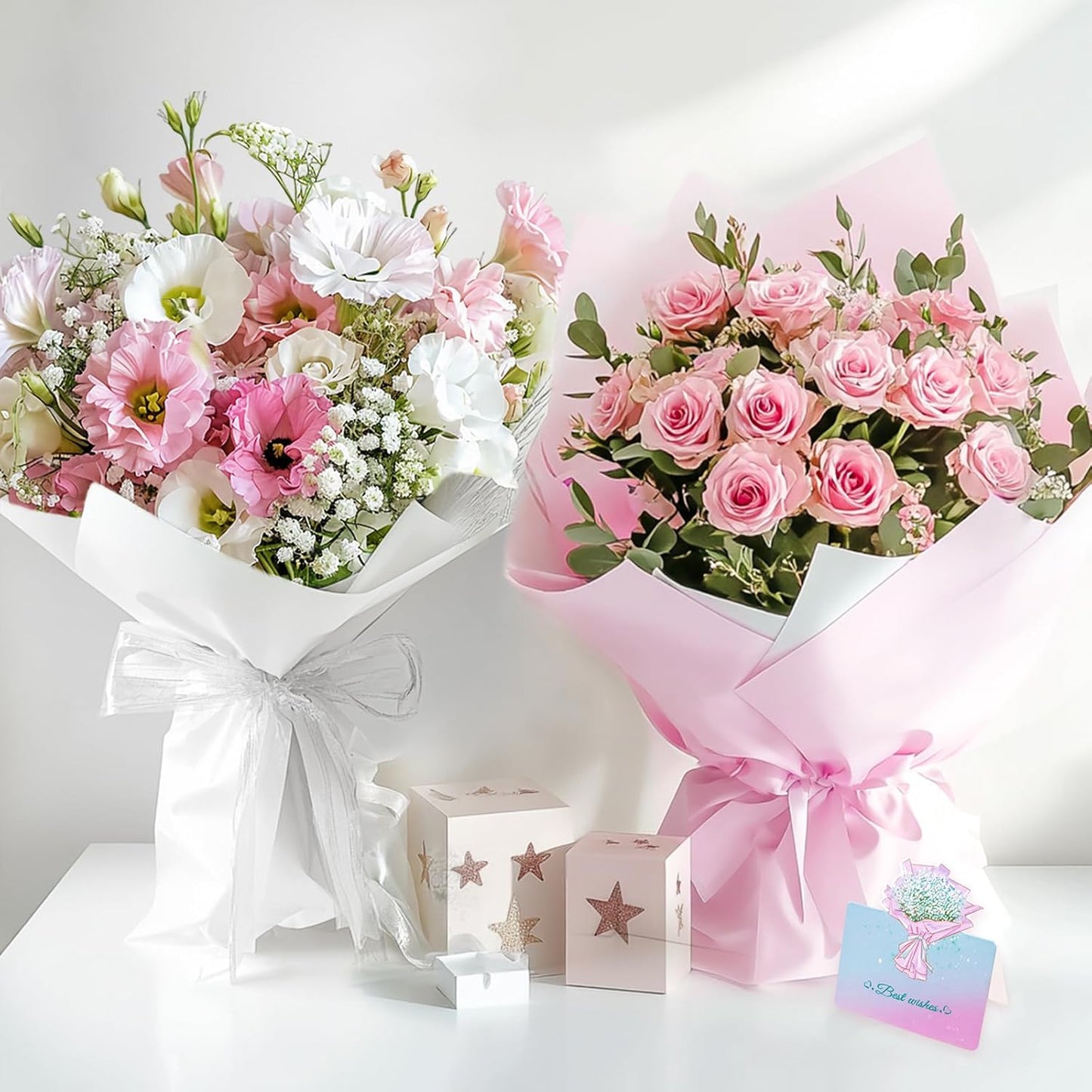 20 Sheets Flower Wrapping Paper, Waterproof Floral Wrapping Paper, Florist Supplies Packaging Paper for Wedding, Birthday Gift (Pink)