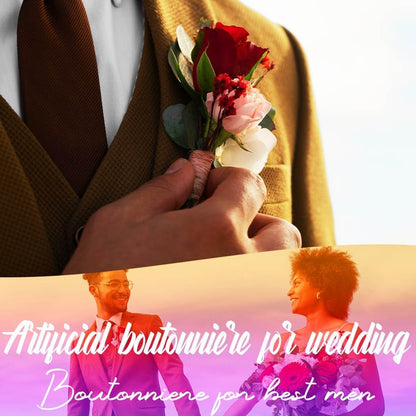 Wedding Rose Boutonniere Men Groom Flower Pin Wedding Suit Decoration (Pink)