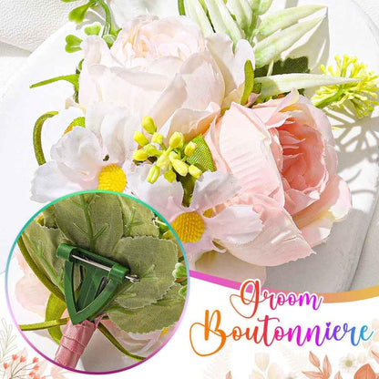 Wedding Rose Boutonniere Men Groom Flower Pin Wedding Suit Decoration (Pink)