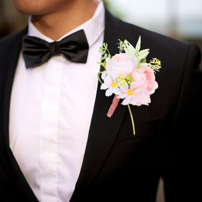Wedding Rose Boutonniere Men Groom Flower Pin Wedding Suit Decoration (Pink)