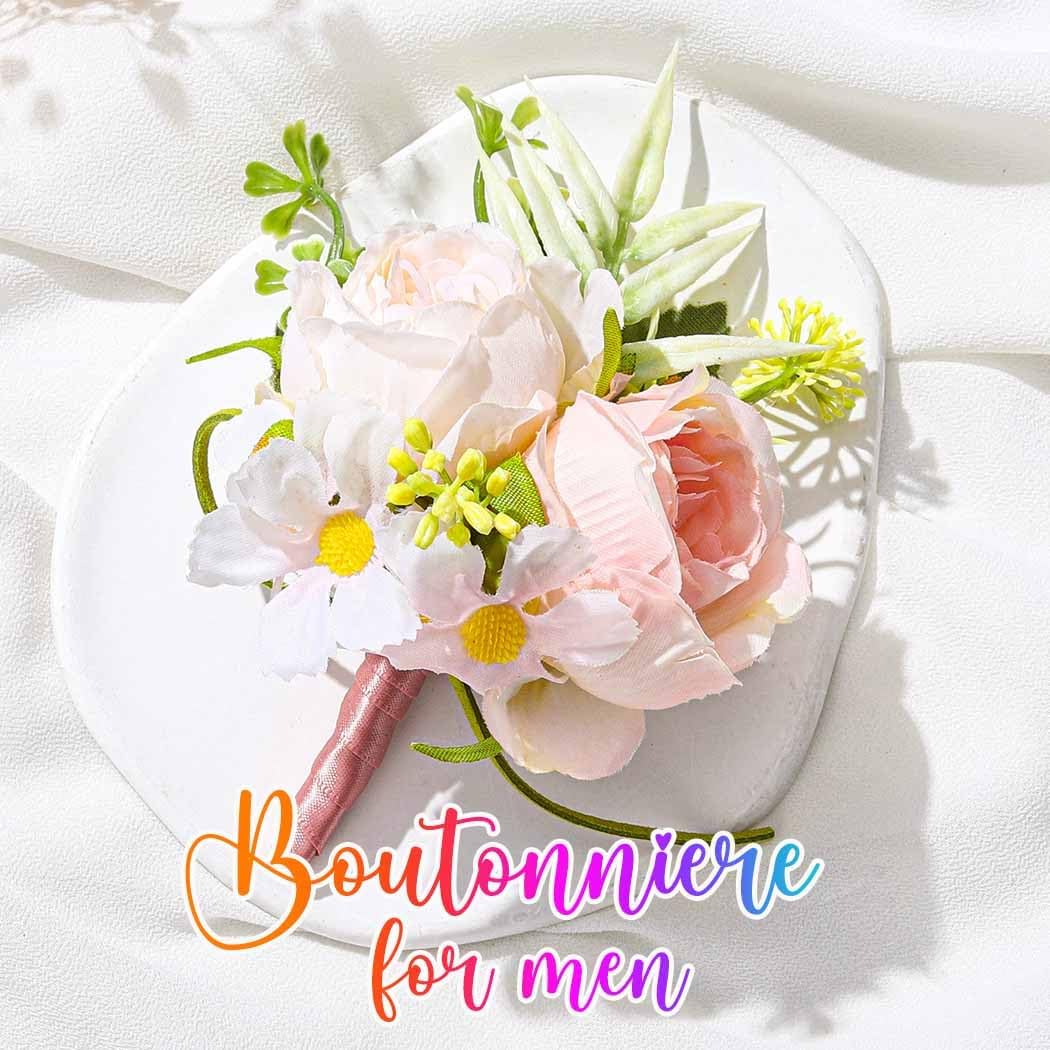 Wedding Rose Boutonniere Men Groom Flower Pin Wedding Suit Decoration (Pink)