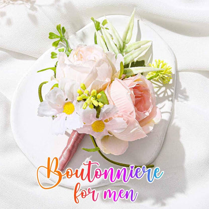 Wedding Rose Boutonniere Men Groom Flower Pin Wedding Suit Decoration (Pink)