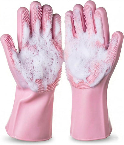 Dog Bath Gloves for Washing, Pet Grooming Gloves with Shampoo Brush, Dog Bath Brush for Dogs and Cats, Essential Dog Bath Supplies (1 Pair, Pink)