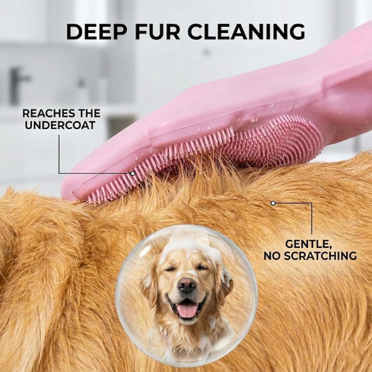 Dog Bath Gloves for Washing, Pet Grooming Gloves with Shampoo Brush, Dog Bath Brush for Dogs and Cats, Essential Dog Bath Supplies (1 Pair, Pink)