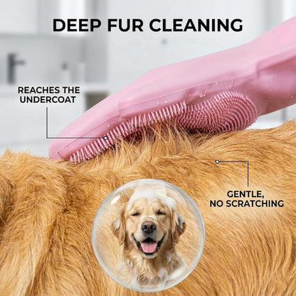 Dog Bath Gloves for Washing, Pet Grooming Gloves with Shampoo Brush, Dog Bath Brush for Dogs and Cats, Essential Dog Bath Supplies (1 Pair, Pink)