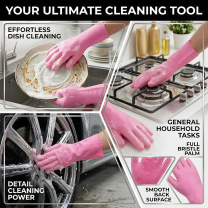 Dog Bath Gloves for Washing, Pet Grooming Gloves with Shampoo Brush, Dog Bath Brush for Dogs and Cats, Essential Dog Bath Supplies (1 Pair, Pink)