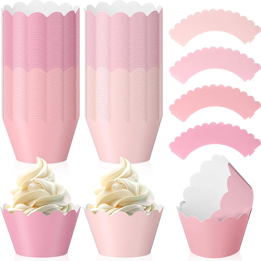 100 Pcs Pink Cupcake Liner Pastel Cupcake Paper Wrappers Scalloped Baking Cups Bake Artistic Cake Cups Decoration for Mom Nurse Valentines Summer Wedding Birthday Tea Party Supplies