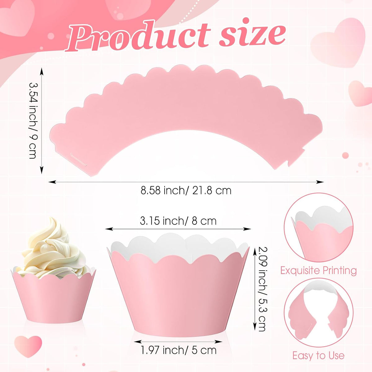 100 Pcs Pink Cupcake Liner Pastel Cupcake Paper Wrappers Scalloped Baking Cups Bake Artistic Cake Cups Decoration for Mom Nurse Valentines Summer Wedding Birthday Tea Party Supplies