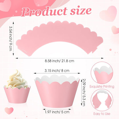 100 Pcs Pink Cupcake Liner Pastel Cupcake Paper Wrappers Scalloped Baking Cups Bake Artistic Cake Cups Decoration for Mom Nurse Valentines Summer Wedding Birthday Tea Party Supplies