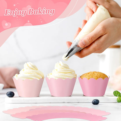100 Pcs Pink Cupcake Liner Pastel Cupcake Paper Wrappers Scalloped Baking Cups Bake Artistic Cake Cups Decoration for Mom Nurse Valentines Summer Wedding Birthday Tea Party Supplies