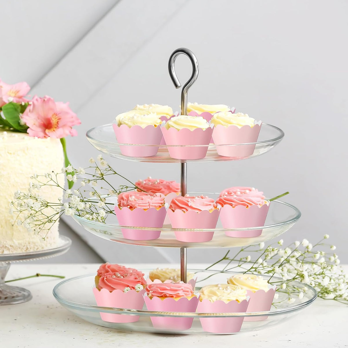 100 Pcs Pink Cupcake Liner Pastel Cupcake Paper Wrappers Scalloped Baking Cups Bake Artistic Cake Cups Decoration for Mom Nurse Valentines Summer Wedding Birthday Tea Party Supplies