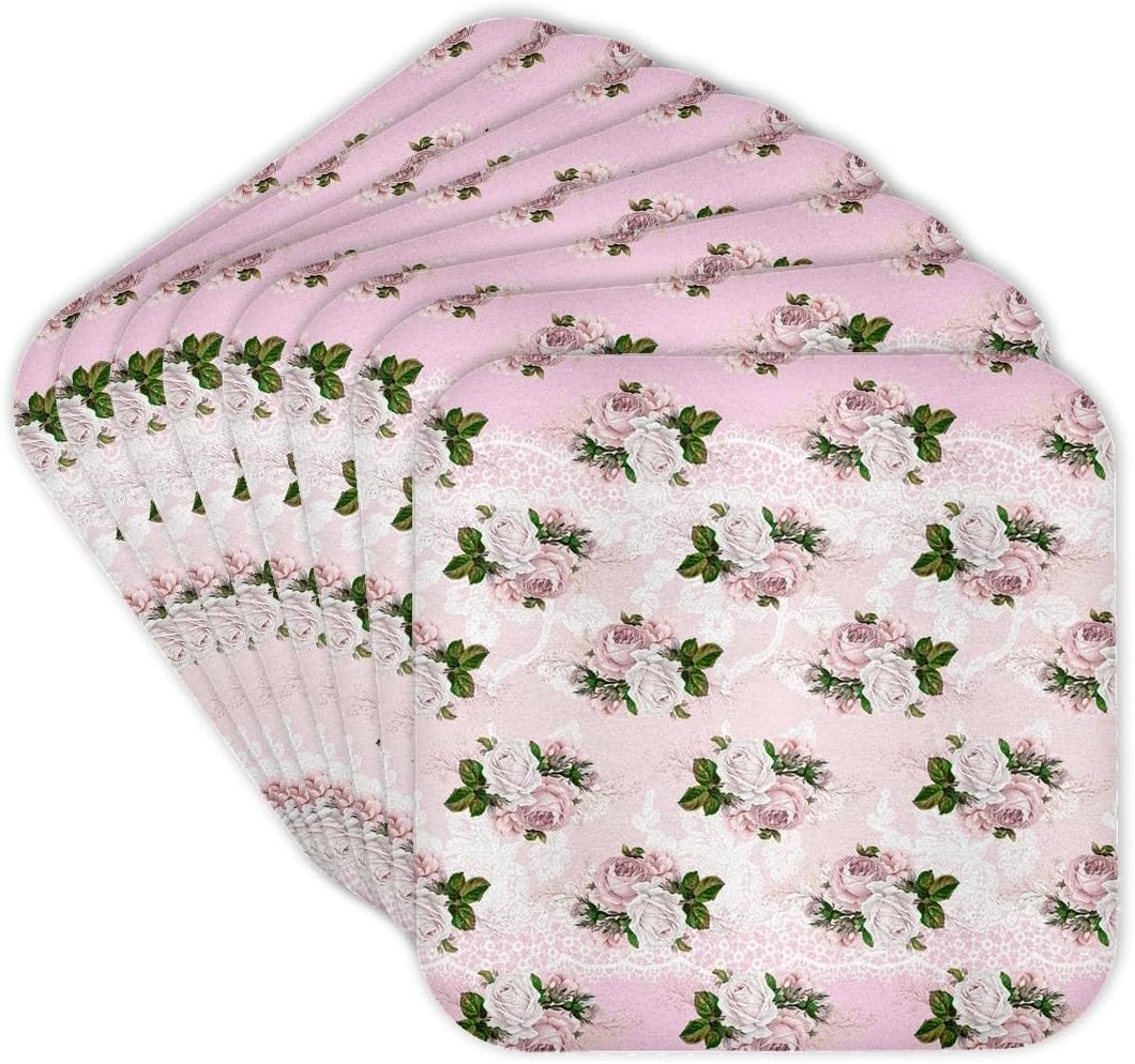 Pretty Light Pink Floral & Image of White Set of 8 Coasters - Soft