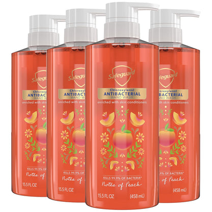 Antibacterial Liquid Hand Soap, Micellar Deep Cleansing, Washes Away 99% Bacteria, Made with Natural Moisturizers & Skin Conditioners, PH Balanced, Peach Scent 15.5 oz (Pack of 4)