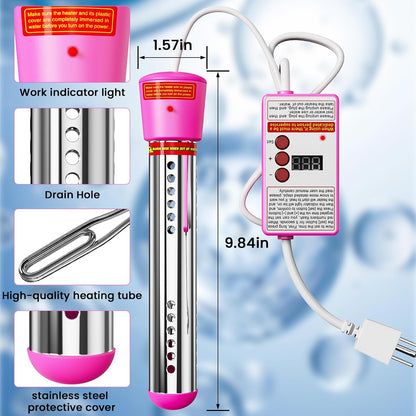 2000W Immersion Water Heater, Portable Electric Bucket Heater with Timing Automatic Power Off Function, LCD Thermometer, UL Certified for Fast Heating in Buckets, Bathtubs, Hot Tubs, Pools, Pet Bath