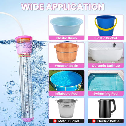 2000W Immersion Water Heater, Portable Electric Bucket Heater with Timing Automatic Power Off Function, LCD Thermometer, UL Certified for Fast Heating in Buckets, Bathtubs, Hot Tubs, Pools, Pet Bath