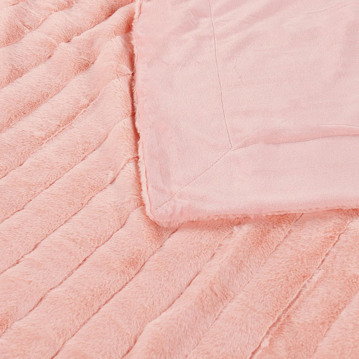 Striped Throw Blanket and Pillow Covers Set (No Inserts) for Couch and Bed, Plush Warm Lightweight Fuzzy Faux Fur Blanket for All Seasons (50" x 60", Pink)