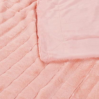 Striped Throw Blanket and Pillow Covers Set (No Inserts) for Couch and Bed, Plush Warm Lightweight Fuzzy Faux Fur Blanket for All Seasons (50" x 60", Pink)
