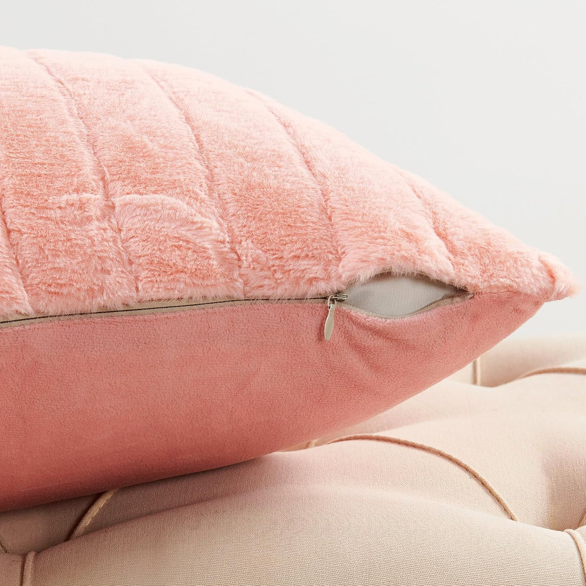 Striped Throw Blanket and Pillow Covers Set (No Inserts) for Couch and Bed, Plush Warm Lightweight Fuzzy Faux Fur Blanket for All Seasons (50" x 60", Pink)