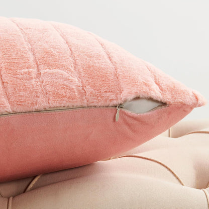Striped Throw Blanket and Pillow Covers Set (No Inserts) for Couch and Bed, Plush Warm Lightweight Fuzzy Faux Fur Blanket for All Seasons (50" x 60", Pink)
