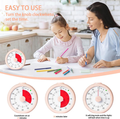 Visual Timer for Kids 60 Minute Countdown Timer for Classroom Study Office Kitchen with Silent Operation RoundTimer (Pink)