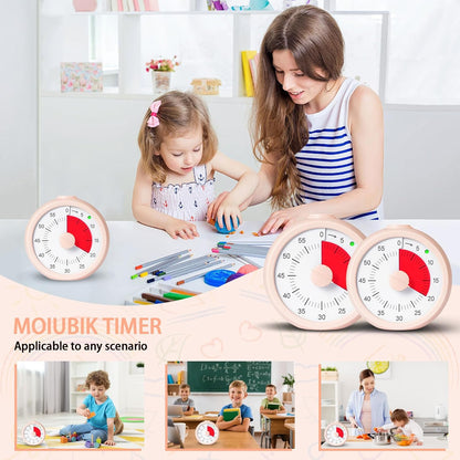 Visual Timer for Kids 60 Minute Countdown Timer for Classroom Study Office Kitchen with Silent Operation RoundTimer (Pink)