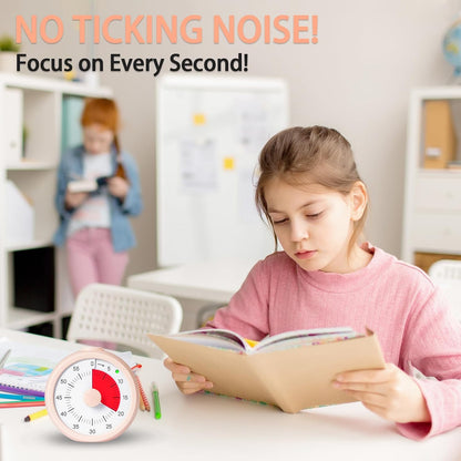 Visual Timer for Kids 60 Minute Countdown Timer for Classroom Study Office Kitchen with Silent Operation RoundTimer (Pink)