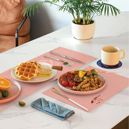 Fit Meal Prep 50 Pack Disposable Paper Placemats, 14 x 10 Inch Pink with Decorative Wavy Scalloped Edge for Restaurant Catering Dining Table, Baby Kids Birthday Parties