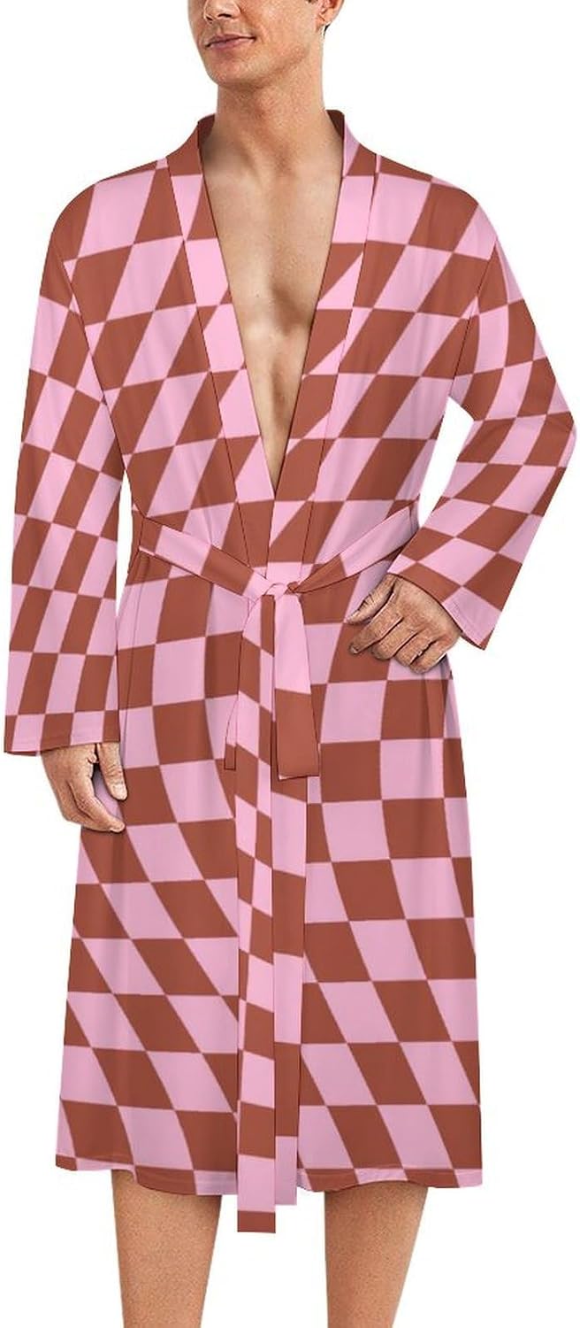Womens Retro Star Stripes Bathrobe Mens Knit Pajamas Robe With Self Tie Belt Waist Knee Length Spa Robes For Travel