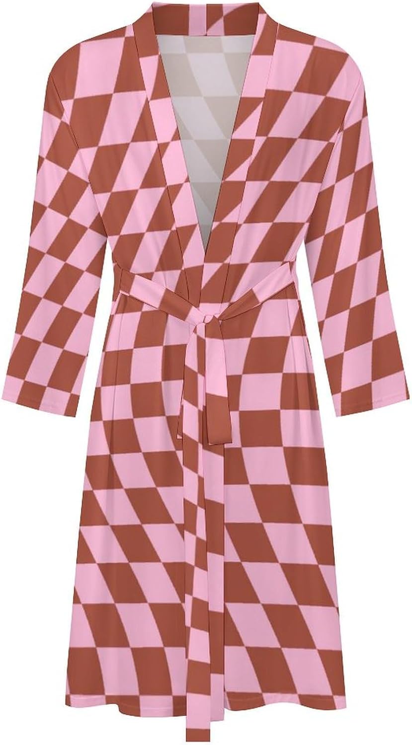 Womens Retro Star Stripes Bathrobe Mens Knit Pajamas Robe With Self Tie Belt Waist Knee Length Spa Robes For Travel