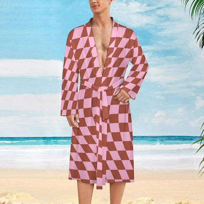 Womens Retro Star Stripes Bathrobe Mens Knit Pajamas Robe With Self Tie Belt Waist Knee Length Spa Robes For Travel