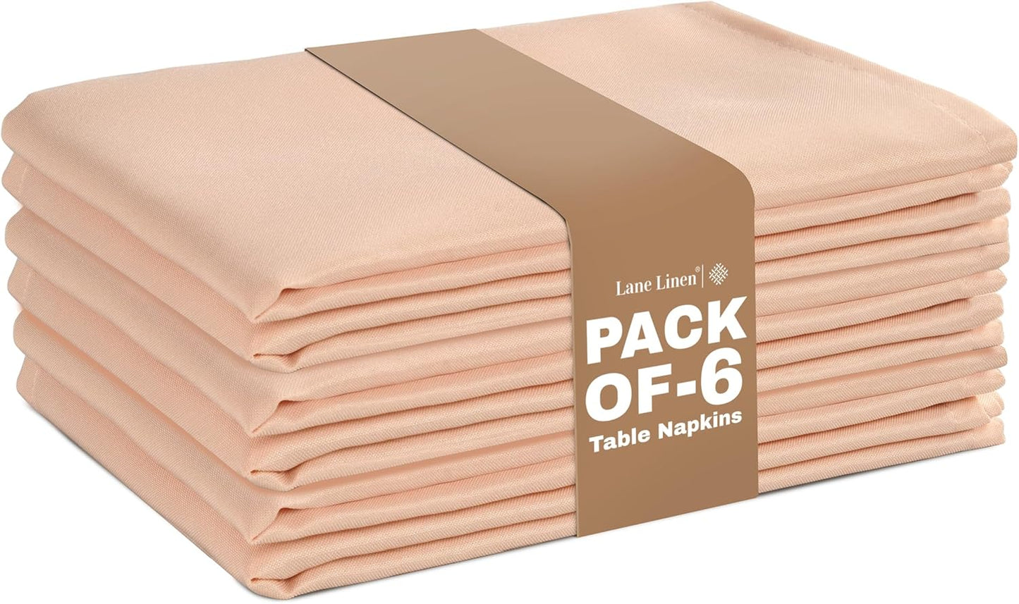 LANE LINEN Table Cloth Napkins Set of 6 - Reusable Napkins with Hemmed Edges - 20 x 20 Inches - 100% Polyester Fabric - Durable Dinner Napkins for Parties, Weddings and Lunch/Dinner - Peach Blush