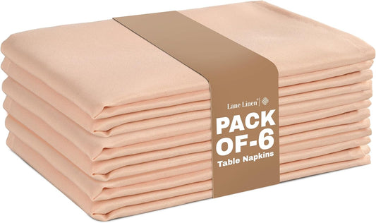 LANE LINEN Table Cloth Napkins Set of 6 - Reusable Napkins with Hemmed Edges - 20 x 20 Inches - 100% Polyester Fabric - Durable Dinner Napkins for Parties, Weddings and Lunch/Dinner - Peach Blush