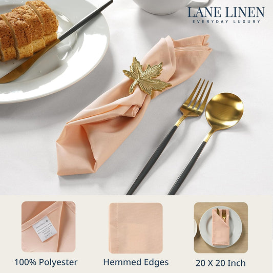 LANE LINEN Table Cloth Napkins Set of 6 - Reusable Napkins with Hemmed Edges - 20 x 20 Inches - 100% Polyester Fabric - Durable Dinner Napkins for Parties, Weddings and Lunch/Dinner - Peach Blush
