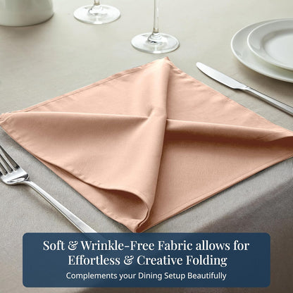 LANE LINEN Table Cloth Napkins Set of 6 - Reusable Napkins with Hemmed Edges - 20 x 20 Inches - 100% Polyester Fabric - Durable Dinner Napkins for Parties, Weddings and Lunch/Dinner - Peach Blush