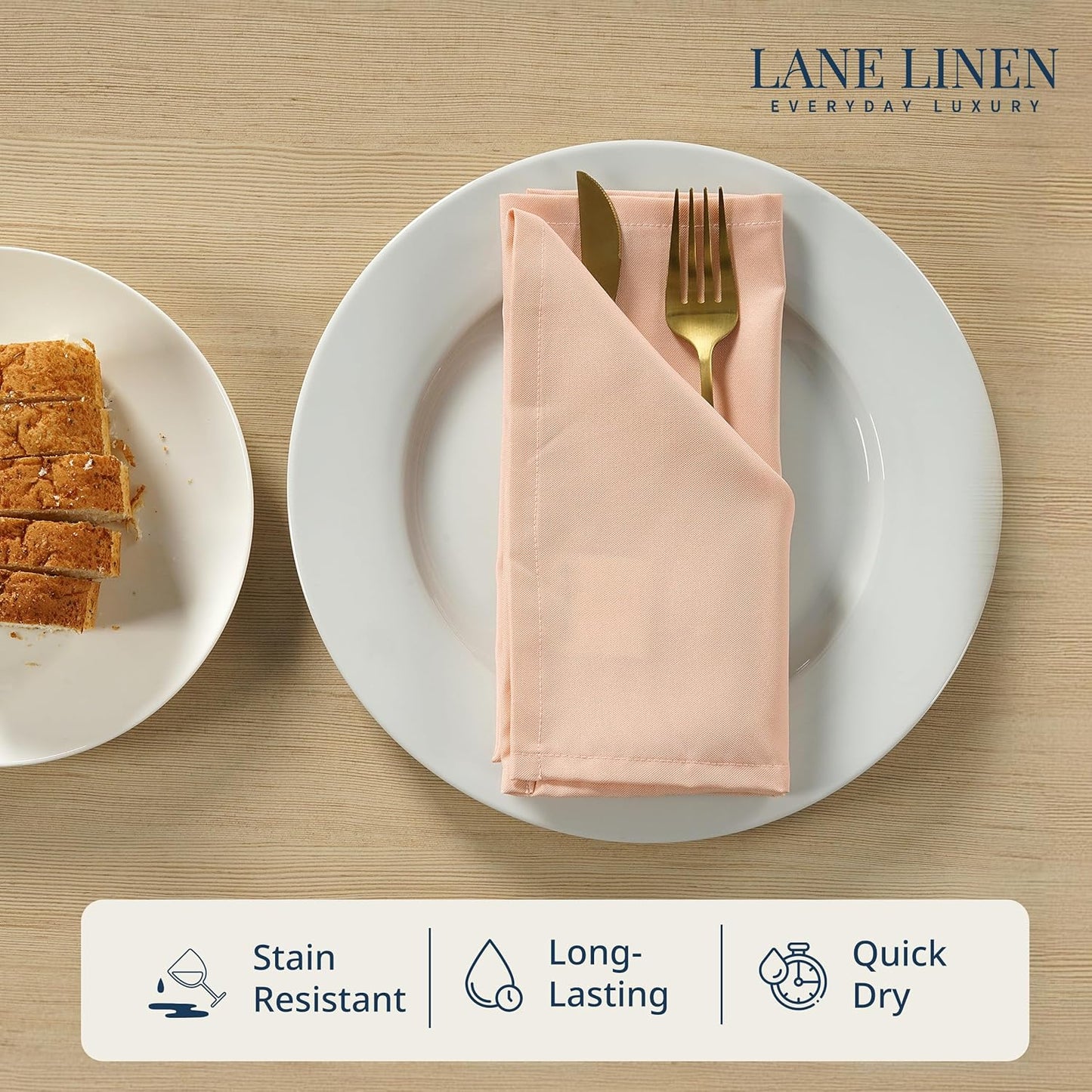 LANE LINEN Table Cloth Napkins Set of 6 - Reusable Napkins with Hemmed Edges - 20 x 20 Inches - 100% Polyester Fabric - Durable Dinner Napkins for Parties, Weddings and Lunch/Dinner - Peach Blush