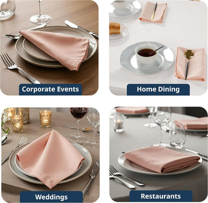 LANE LINEN Table Cloth Napkins Set of 6 - Reusable Napkins with Hemmed Edges - 20 x 20 Inches - 100% Polyester Fabric - Durable Dinner Napkins for Parties, Weddings and Lunch/Dinner - Peach Blush