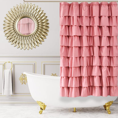 Pink Ruffle Shower Curtain for Bathroom, 72x72 inch, Ruffled Layered Fabric