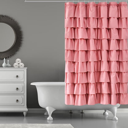 Pink Ruffle Shower Curtain for Bathroom, 72x72 inch, Ruffled Layered Fabric