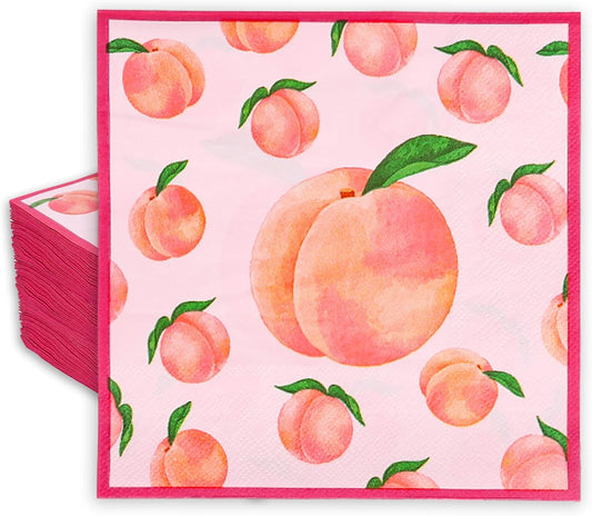 50 Pcs Peach Paper Napkins Watercolor Pink Peach Fruit Disposable Napkins Summer Luncheon Dinner Napkin for Birthday Baby Shower Party Table Supplies
