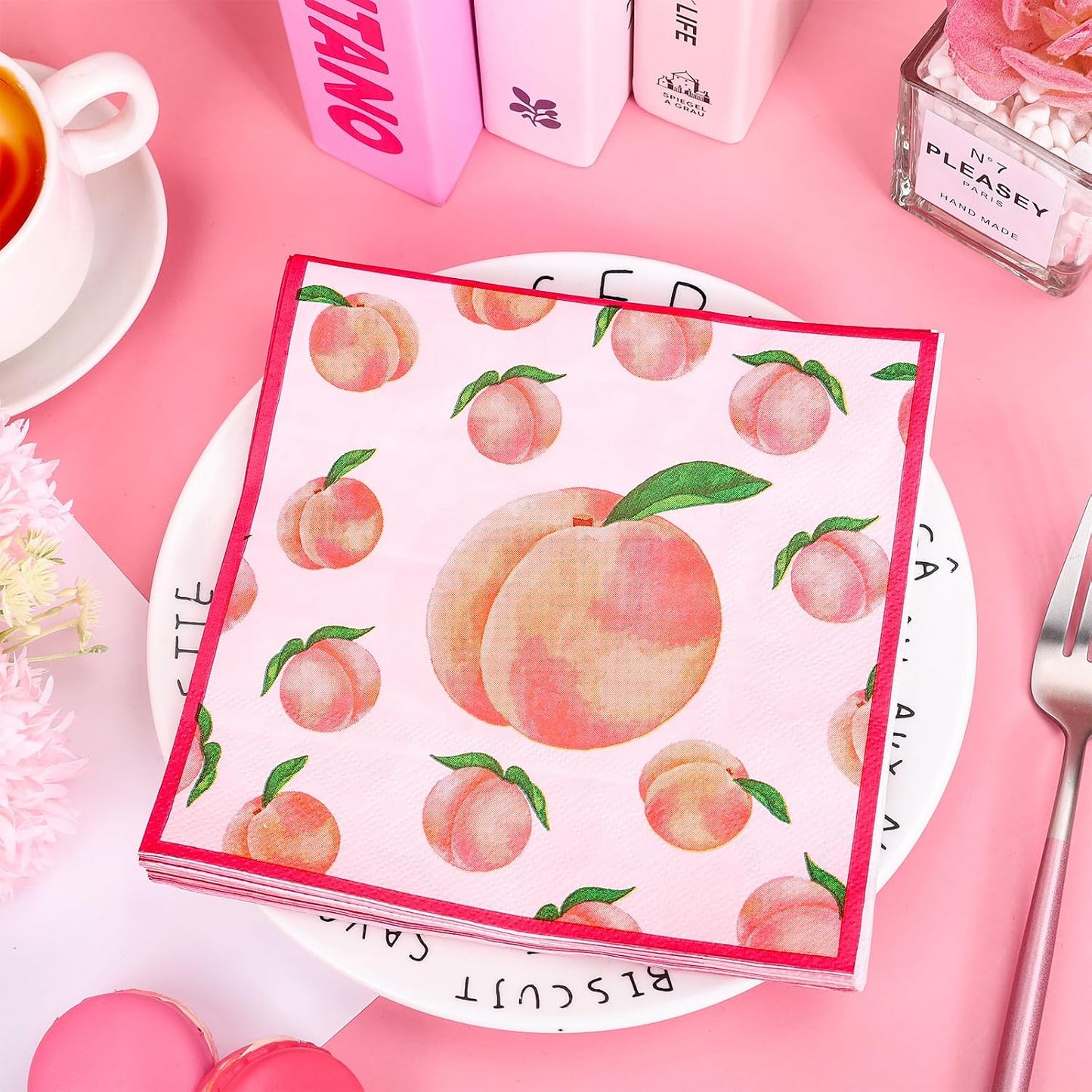 50 Pcs Peach Paper Napkins Watercolor Pink Peach Fruit Disposable Napkins Summer Luncheon Dinner Napkin for Birthday Baby Shower Party Table Supplies