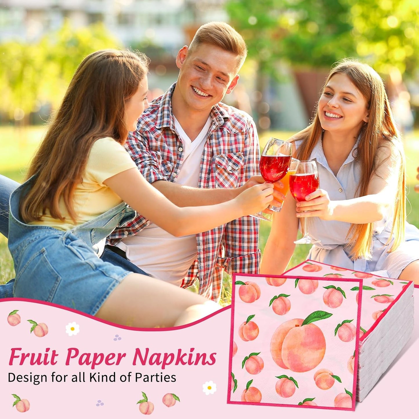 50 Pcs Peach Paper Napkins Watercolor Pink Peach Fruit Disposable Napkins Summer Luncheon Dinner Napkin for Birthday Baby Shower Party Table Supplies