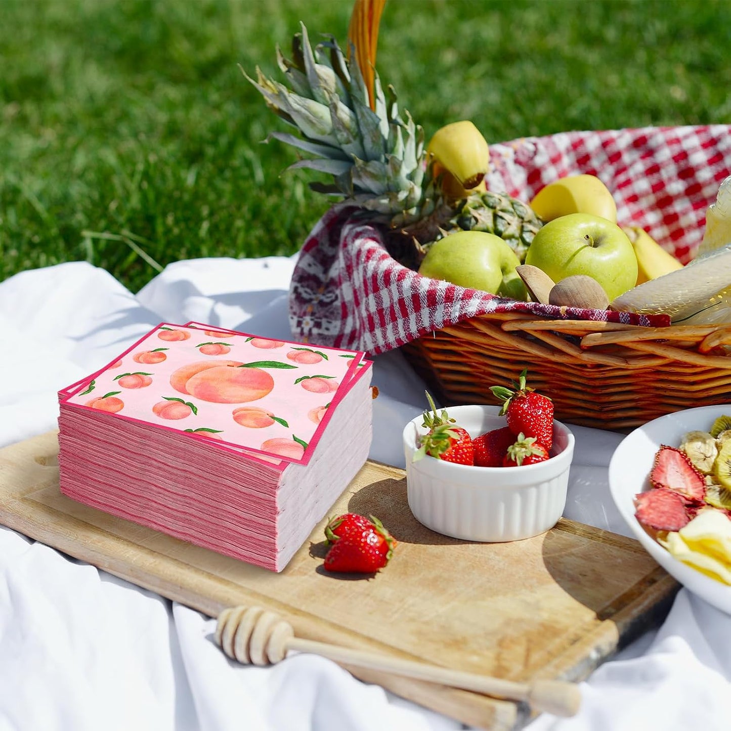 50 Pcs Peach Paper Napkins Watercolor Pink Peach Fruit Disposable Napkins Summer Luncheon Dinner Napkin for Birthday Baby Shower Party Table Supplies
