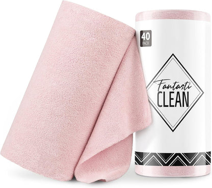 Microfiber Cleaning Cloth Roll- 40 Sheets, 12" x 12" (Pink)