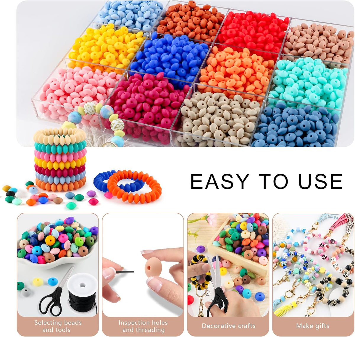 300Pcs 12mm Silicone Lentil Beads, Silicone Spacer Beads for Necklace Bracelet Keychain Pens Craft(Peach)
